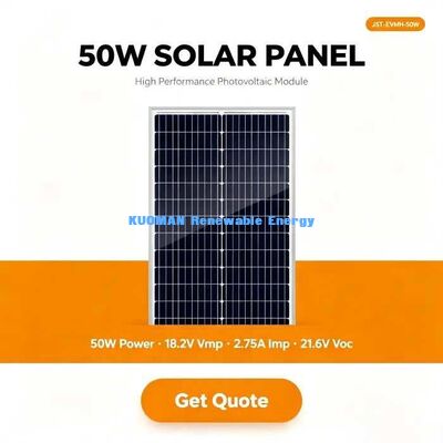 50W Monocrystalline Solar Panel 12V Battery Charger High‑Efficiency 182mm PV Module