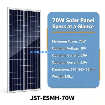 Off‑Grid 70W Monocrystalline Solar Panel Customizable 50cm Cable MC4 PV Charger For Camping Power Station