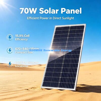 70W High Performance Monocrystalline PV Module, Excellent Low‑Light Output Outdoor Camping Solar Panel