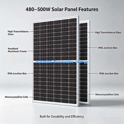 2.0mm Reinforced Glass 480‑500W Bifacial Solar Panel For Snow‑Heavy Areas