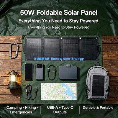50 W Foldable ETFE Solar Charger Panel, Portable Solar Power for All‑Season Camping