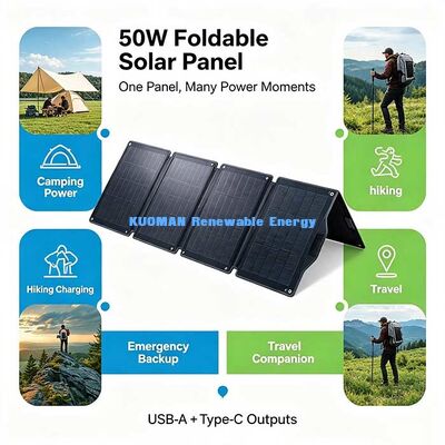 50 W Foldable Portable Solar Charger, DC 5521 USB‑C Solar Panel for RV & Van‑life