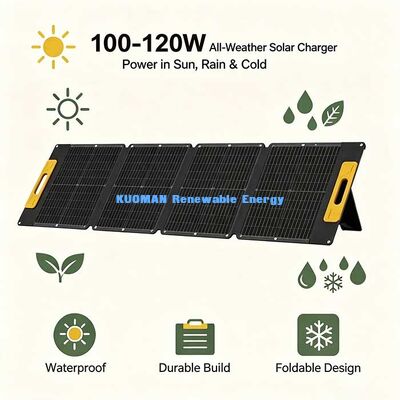 100W Light‑Weight Portable Folding Solar Panel, Off‑Grid Solar Charger for Hiking Beach & Picnic Trips