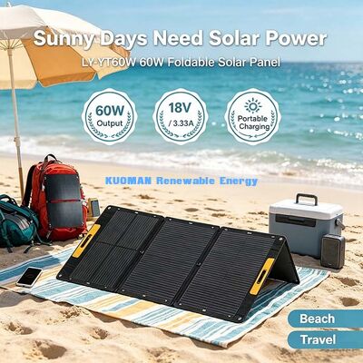 60W Splash‑Resistant Foldable Solar Power Panel, Off‑Grid Solar Charger for Portable Generator