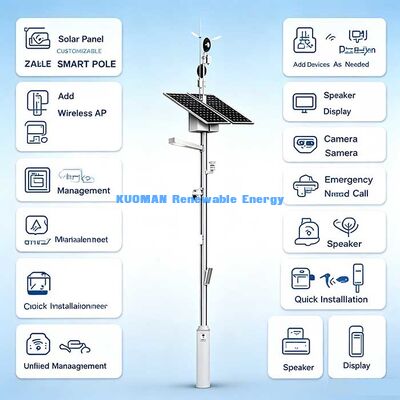Outdoor Solar Smart Street Pole With Emergency Call Intercom, Security Camera & Smart LED Lighting