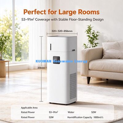 Large Coverage Air Purifier Humidifier Combo, 53-91㎡, 99.97% Airborne Particle Removal, Anion