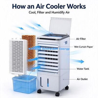 Evaporative Air Cooler with Ice Boxes, Mobile Cooling Fan Humidifier for Hot Dry Climate