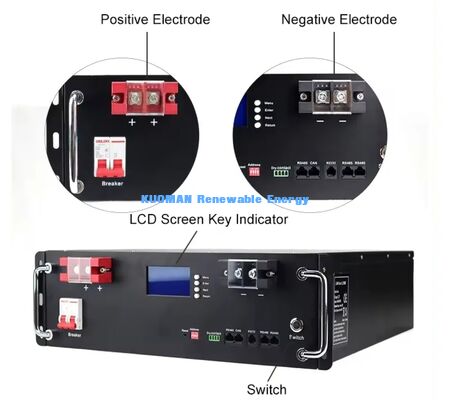 KM 48V 100Ah LiFePO4 Battery Rack Module with 8000 Deep Cycles, 51.2V Nominal Voltage and 100Ah Capacity