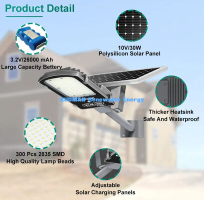 IP65 Waterproof 300W-500W Split Solar Street Light with LiFePO4 Battery and Solar Panel