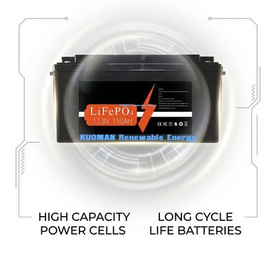 KM Battery 1920Wh 12V 150Ah Lithium Battery Deep Cycle with 8000 Cycles for Energy Storage and RV/Forklift/Golf Cart/Yacht Power