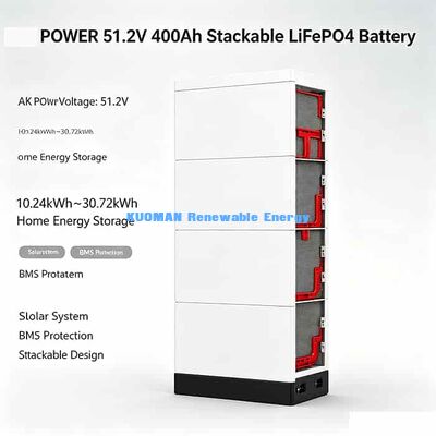 Safe LiFePO4 Stack Battery 51.2V CE UL RoHS Certified Over 8000 Deep Charge Cycles