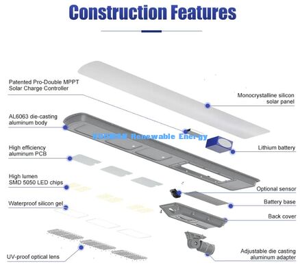 Energy Saving All In One Solar Street Light 40W SMD5050 LED Solar Lamp No Electricity Cost