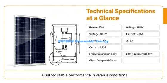 Lightweight 40W Monocrystalline Solar Panel Easy‑Install 12V Off‑Grid Charging Unit