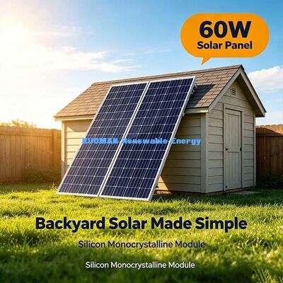 Durable Aluminum Frame 60W Monocrystalline Solar Panel Outdoor Home Shed Security Camera Power Source