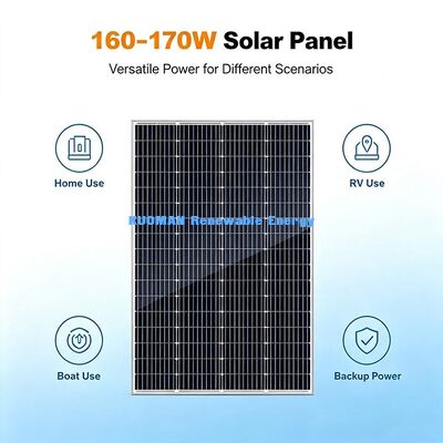 170W High‑Efficiency Mono Solar Panel IP67 Junction Box 12V Battery Charging For Camping