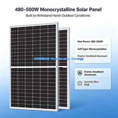 Thickened AR‑Coated Tempered‑Glass 480‑500W Solar Power Panel For Outdoors