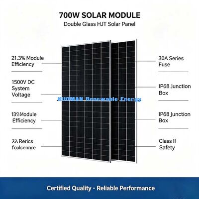 Residential Rooftop 700W HJT PV Panel, Premium 16 Busbar Solar Cell Technology