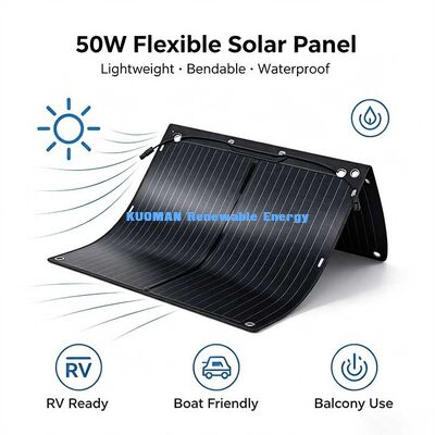 50W Portable Waterproof Flexible Solar Panel, Fold‑Up Solar Charger for 12V Battery, Power Station & Outdoor Devices