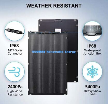 200W Black Flexible Solar Panel, Durable Carbon‑Fiber Bendable Solar Kit for Campervan Marine Balcony Power