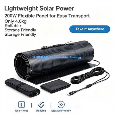 200W Ultra‑Thin Flexible Solar Panel, MC4 Bend‑able Solar Module for RV Roof, Yacht, Camping Solar System