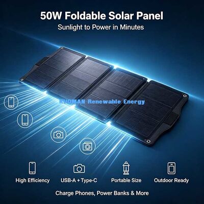 50 W Lightweight Fold‑Up Solar Panel, Off‑Grid Solar Charger for Outdoor Camping & RV