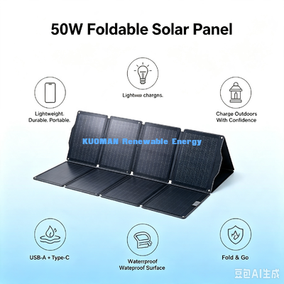 50 W Fold‑Up Portable Solar Power Panel, Multi‑Device Charging for Camping & Fishing