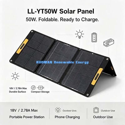 50W Fold‑Up Solar Panel Charger, High‑Efficiency 22%+ Solar Cells for Outdoor Power Station