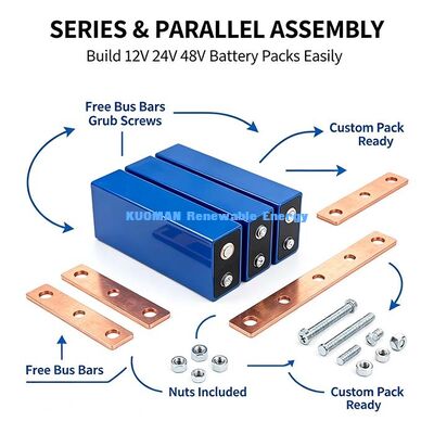 3.2V 100Ah CATL Prismatic LiFePO4 Battery Cell, Free Connecting Busbars, Lithium Cell for 12V 24V 48V Battery Pack Making